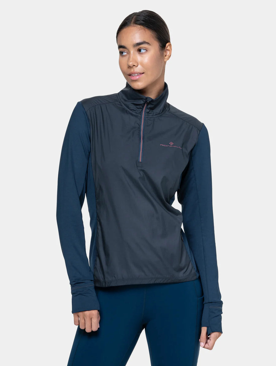 Ron Hill Tech Wind-Block 1/2 Zip Wms | Dark Navy/Dusty Tulip